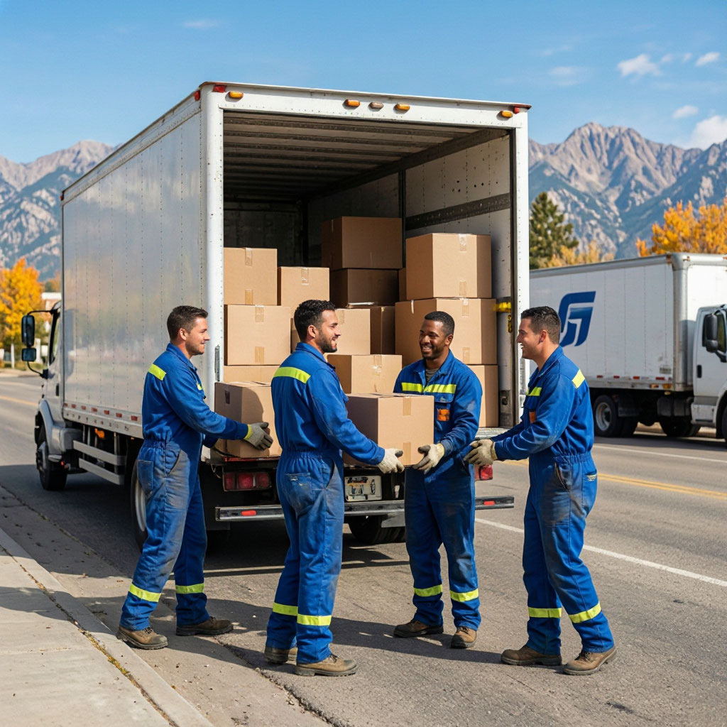 Movers unloading boxes in Denver