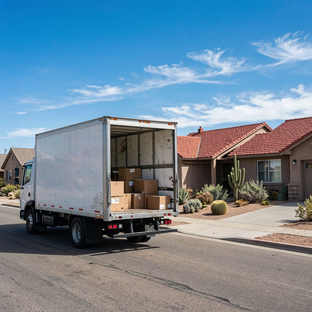 Denver neighborhood with moving truck parked outside